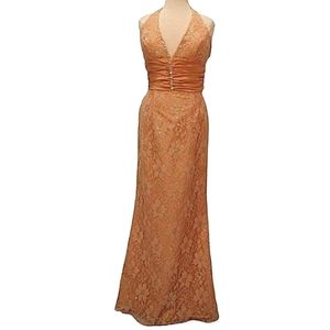 Jolie Prom Coral Lace Halter Formal Prom/Red Carpet Gown NEW- Sz. 8